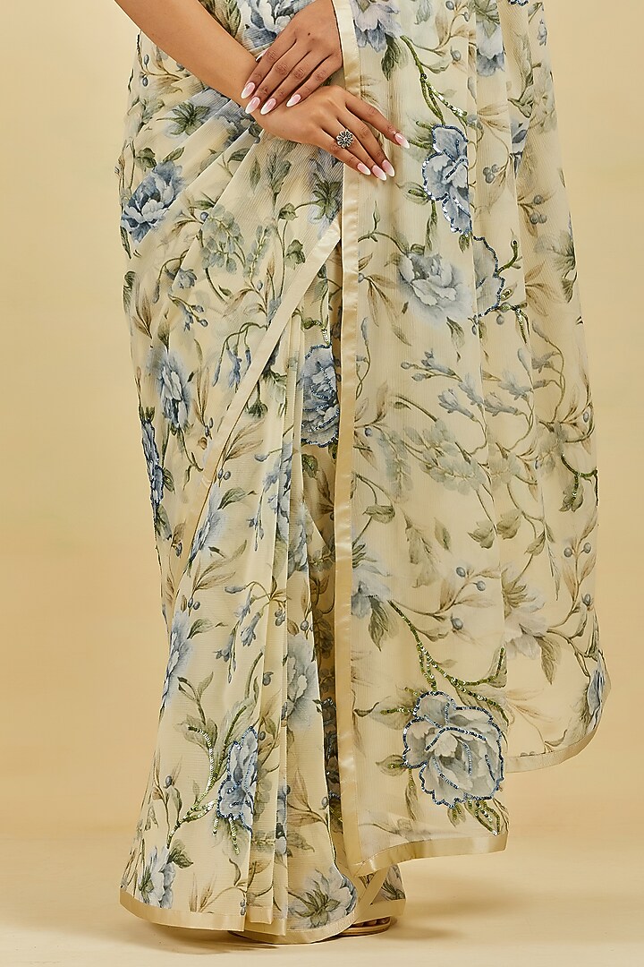 Butter Yellow Printed & Embroidered Wedding Saree Set by Atelier Shikaarbagh at Pernia's Pop Up Shop