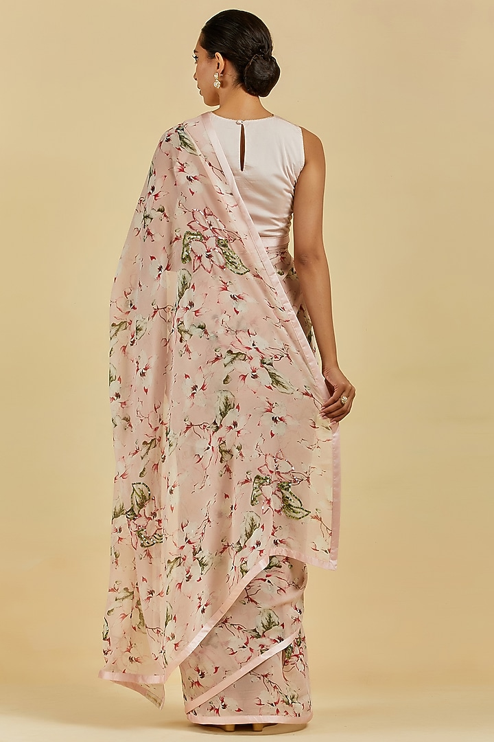 Blush Pink Printed & Embroidered Wedding Saree Set by Atelier Shikaarbagh at Pernia's Pop Up Shop