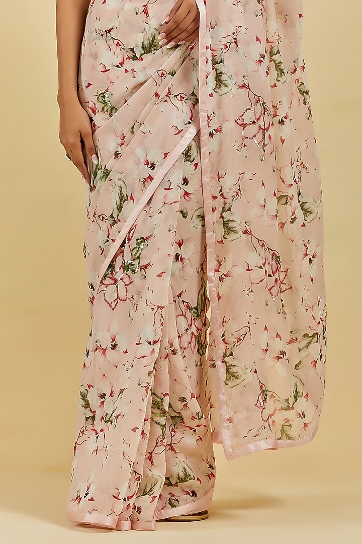 Blush Pink Printed & Embroidered Wedding Saree Set by Atelier Shikaarbagh at Pernia's Pop Up Shop
