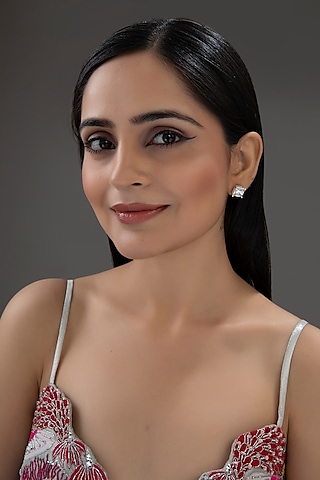 Silver Finish Stud Earrings In Sterling Silver by Auraa Trends Silver Jewellery