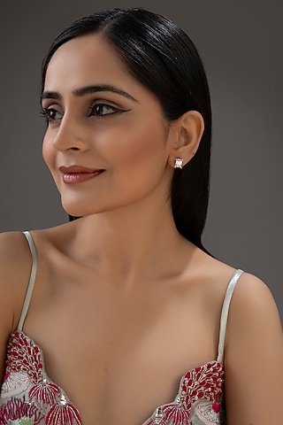 Silver Finish Stud Earrings In Sterling Silver by Auraa Trends Silver Jewellery