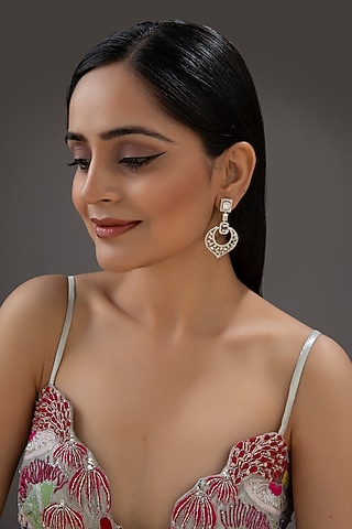Silver Finish Dangler Earrings In Sterling Silver by Auraa Trends Silver Jewellery