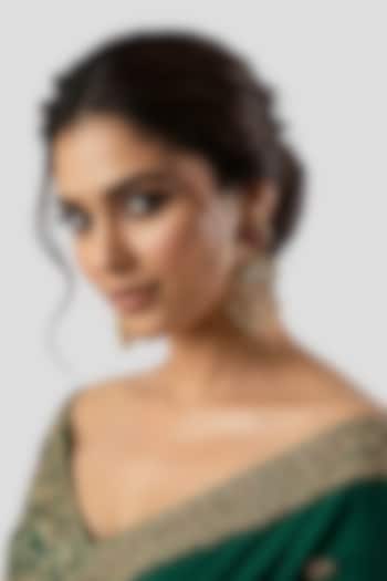 Gold Finish Kundan Polki & Cubic Zirconia Chandbali Earrings In Sterling Silver by Auraa Trends Silver Jewellery at Pernia's Pop Up Shop