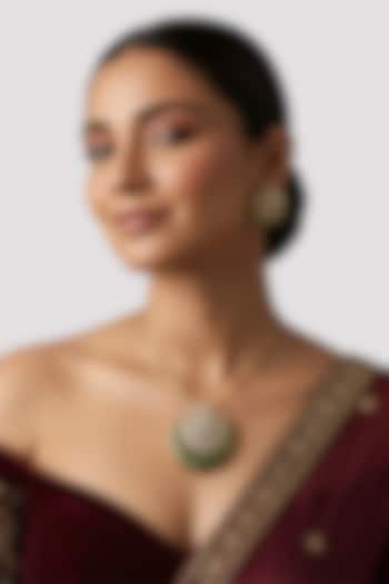 Gold Finish Kundan Polki & Green Stone Pendant Necklace In Sterling Silver by Auraa Trends Silver Jewellery at Pernia's Pop Up Shop