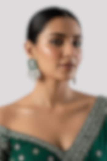 White Finish Kundan Polki & Blue Enameled Dangler Earrings In Sterling Silver by Auraa Trends Silver Jewellery at Pernia's Pop Up Shop