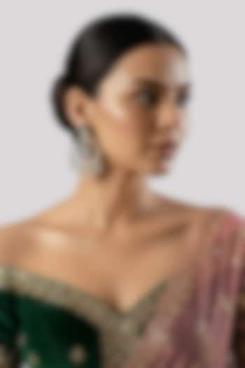 White Finish Kundan Polki & White Stone Chandbali Earrings In Sterling Silver by Auraa Trends Silver Jewellery at Pernia's Pop Up Shop