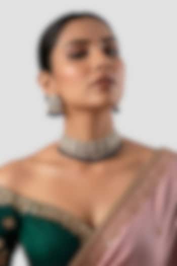 White Finish Kundan Polki & Blue Beaded Stud Earrings In Sterling Silver by Auraa Trends Silver Jewellery at Pernia's Pop Up Shop