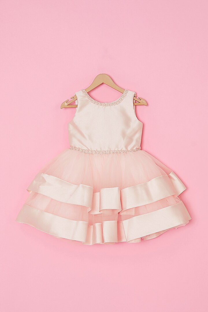Peach Poly Silk Tiered Dress For Girls by A.T.U.N. (All Things Uber Nice) at Pernia's Pop Up Shop