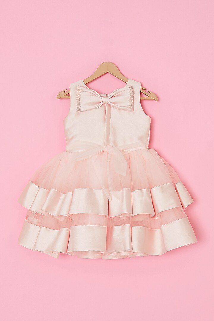 Peach Poly Silk Tiered Dress For Girls by A.T.U.N. (All Things Uber Nice) at Pernia's Pop Up Shop