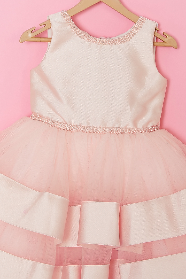 Peach Poly Silk Tiered Dress For Girls by A.T.U.N. (All Things Uber Nice) at Pernia's Pop Up Shop