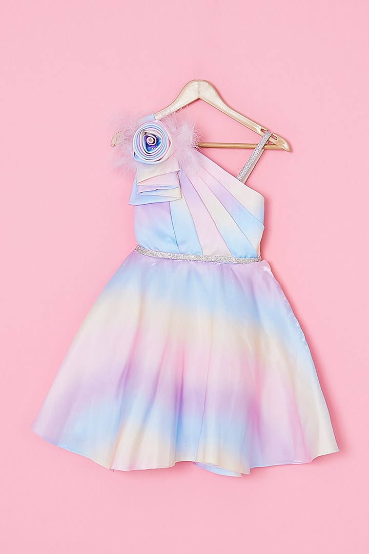 Multi-Colored Poly Silk One-Shoulder Dress For Girls by A.T.U.N. (All Things Uber Nice) at Pernia's Pop Up Shop
