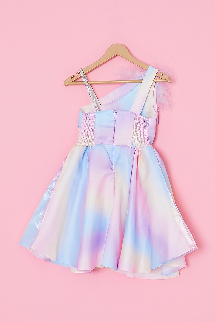 Multi-Colored Poly Silk One-Shoulder Dress For Girls by A.T.U.N. (All Things Uber Nice) at Pernia's Pop Up Shop