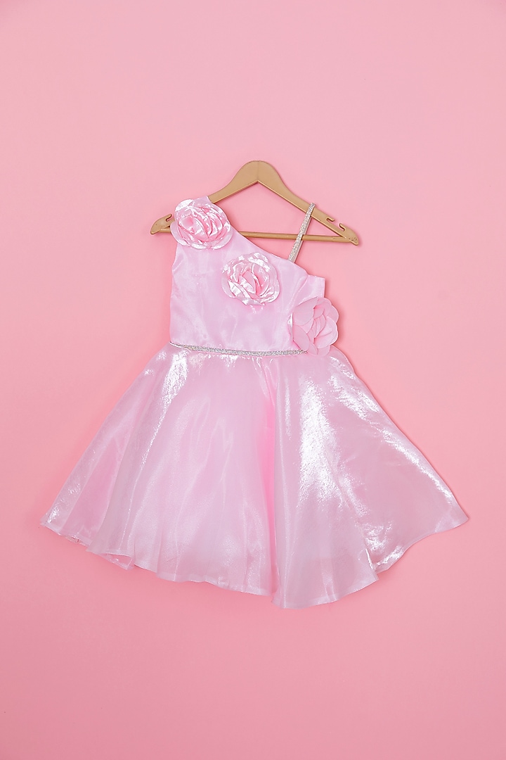 Pink Polyester Poly Silk Dress For Girls by A.T.U.N. (All Things Uber Nice) at Pernia's Pop Up Shop