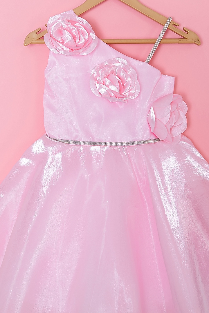 Pink Polyester Poly Silk Dress For Girls by A.T.U.N. (All Things Uber Nice) at Pernia's Pop Up Shop