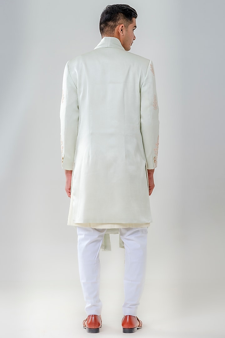 Mint Green Silk Embellished Wedding Sherwani Set by Amrit Dawani at Pernia's Pop Up Shop