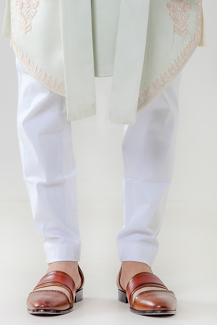 Mint Green Silk Embellished Wedding Sherwani Set by Amrit Dawani at Pernia's Pop Up Shop