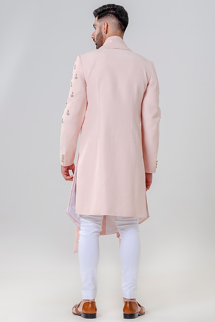 Peach Silk Embellished Wedding Sherwani Set by Amrit Dawani at Pernia's Pop Up Shop