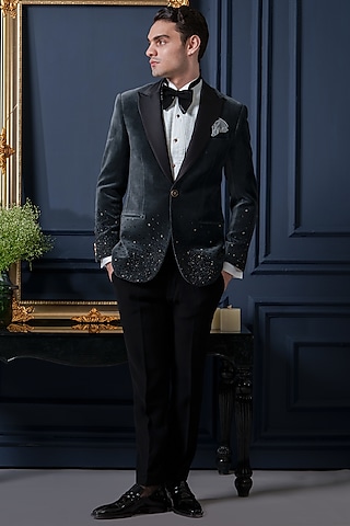 Buy Dark Grey Tuxedo Suit for men Online from Indian Designers 2026