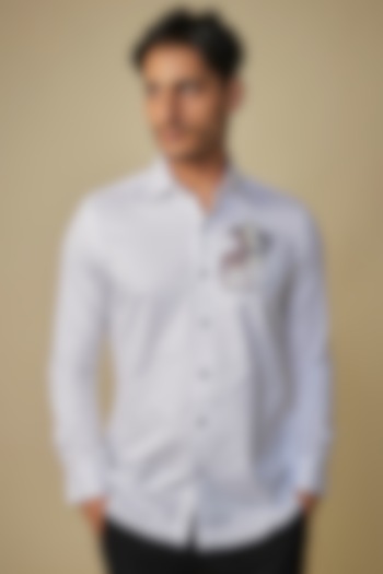 White Cotton Motif Embroidered Party Wear Shirt by Amrit Dawani at Pernia's Pop Up Shop