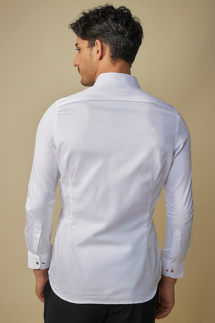 White Cotton Motif Embroidered Party Wear Shirt by Amrit Dawani at Pernia's Pop Up Shop