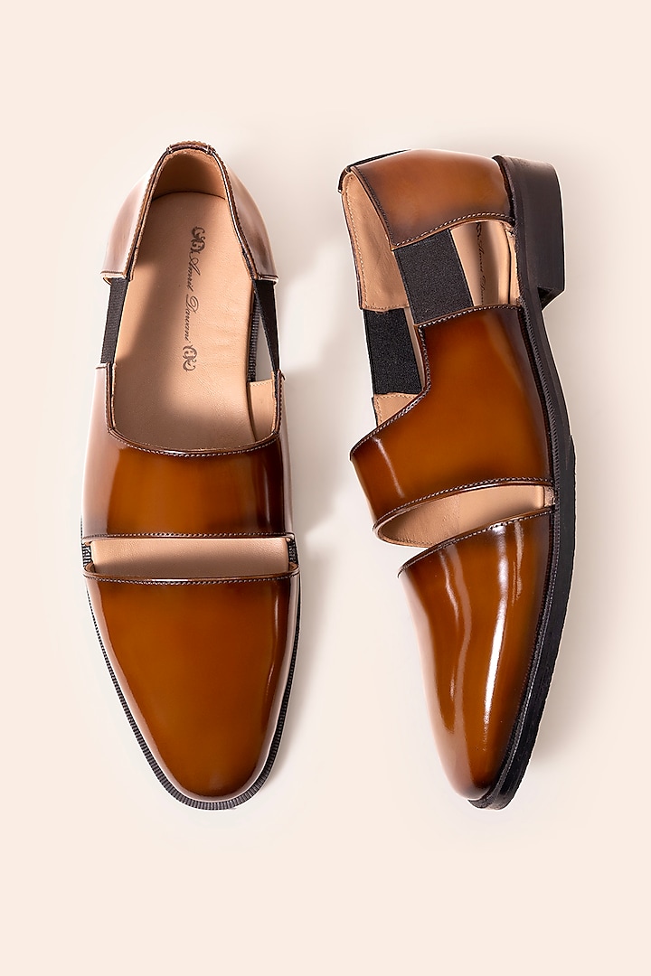 Tan Brown Leather Derby Sandals by Amrit Dawani