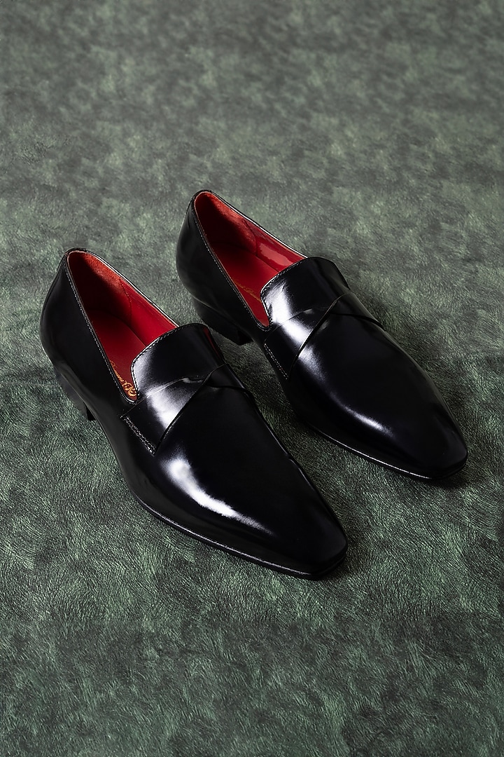 Black Leather Derby Shoes by Amrit Dawani