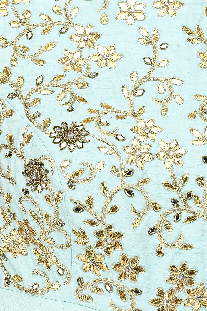 Powder blue gota and mirror hand embroidered anarkali set available only at Pernia's Pop Up Shop.