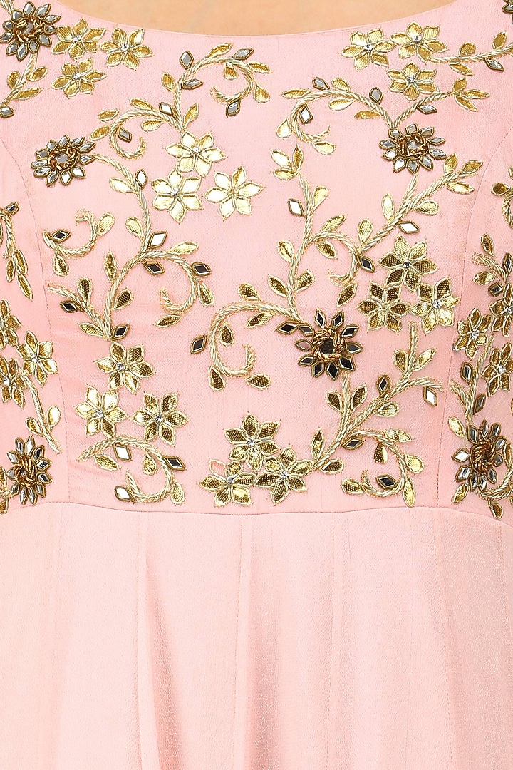 Peach pink parrot motifs anarkali set available only at Pernia's Pop Up Shop.