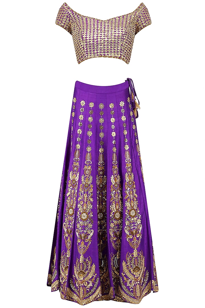 Purple Gota and Zardozi Embroidered Lehenga Set by Architha Narayanam