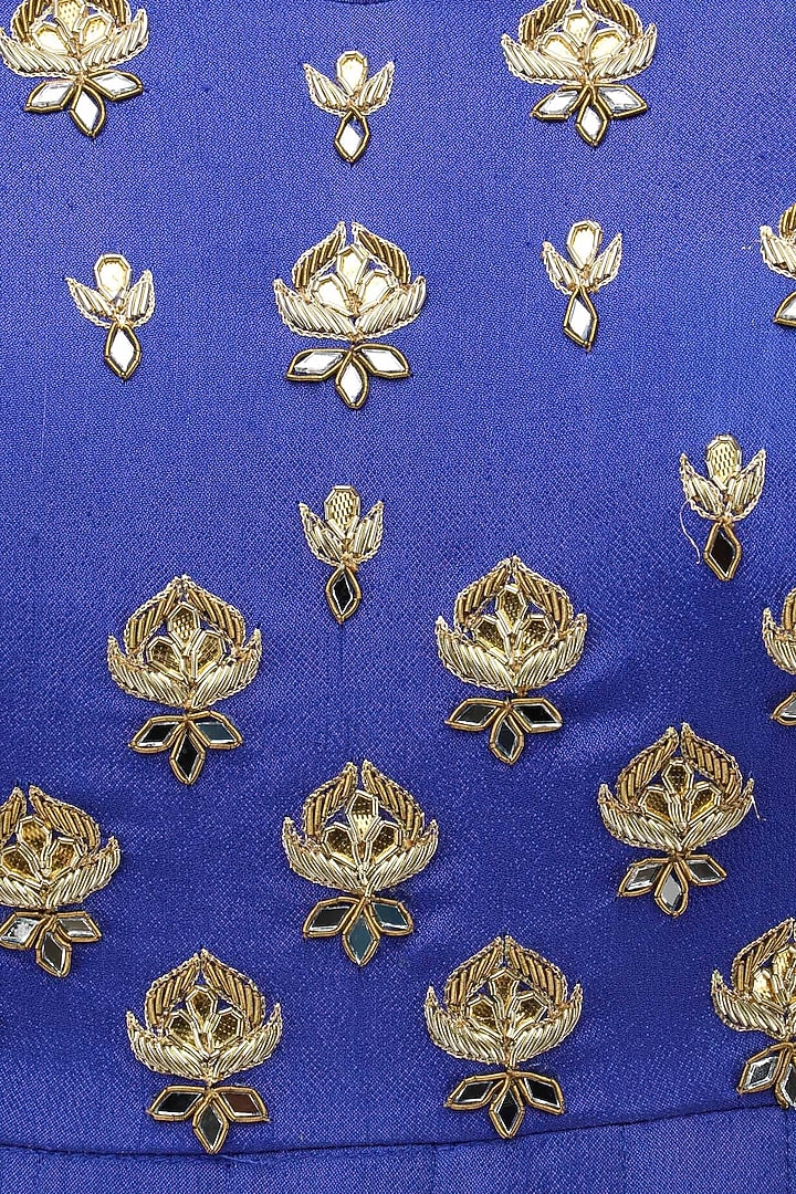 Blue creeper and bootis hand embroidered anarkali set available only at Pernia's Pop Up Shop.