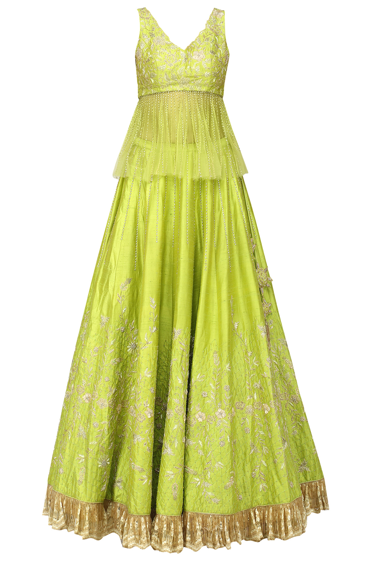 Lime Green Embellished Lehenga Set by Architha Narayanam