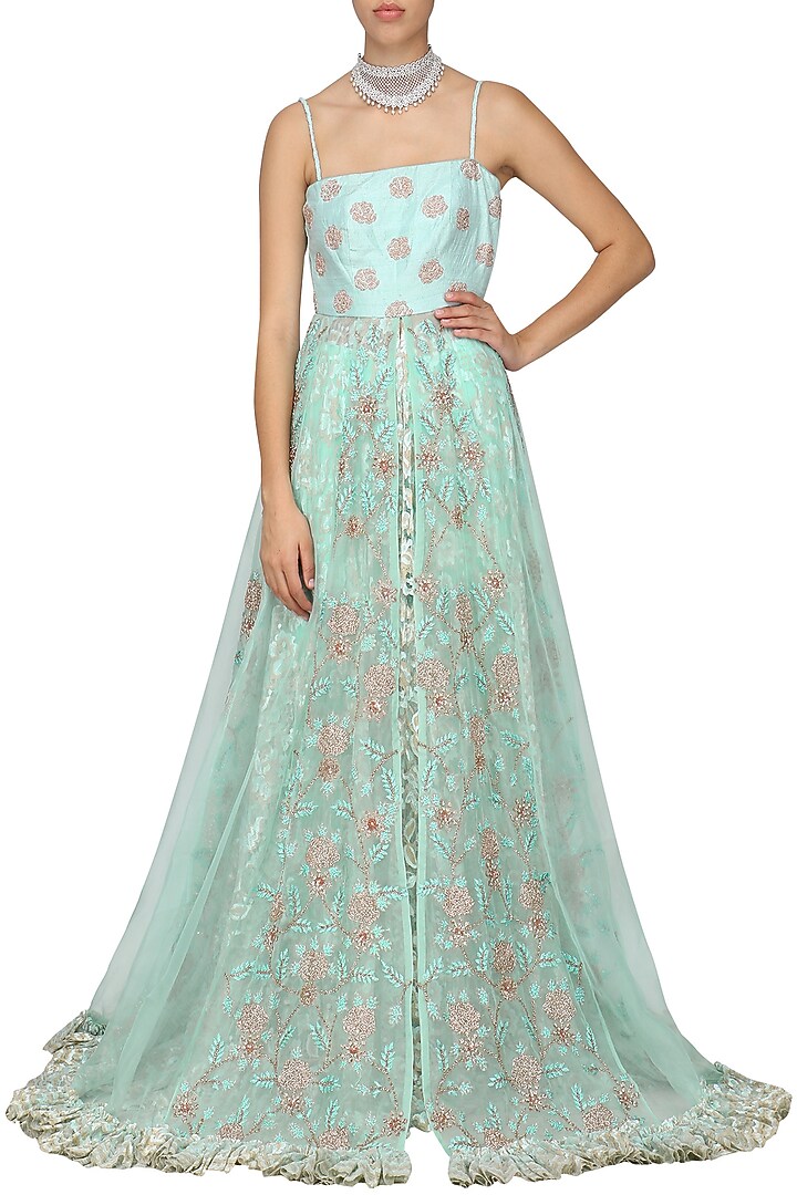 Light blue embellished anarkali with skirt available only at Pernia's Pop Up Shop.