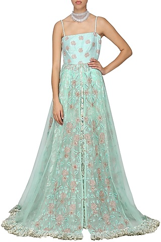 Light Blue Embellished Anarkali with Skirt by Architha Narayanam