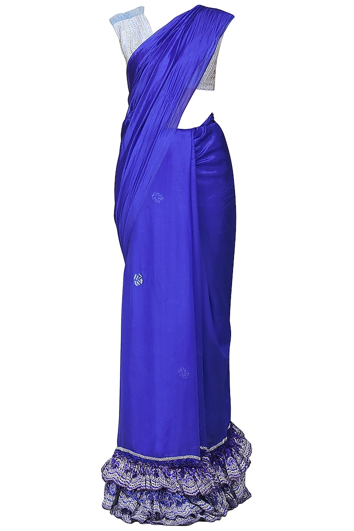 Blue Layered Saree with Blouse by Architha Narayanam