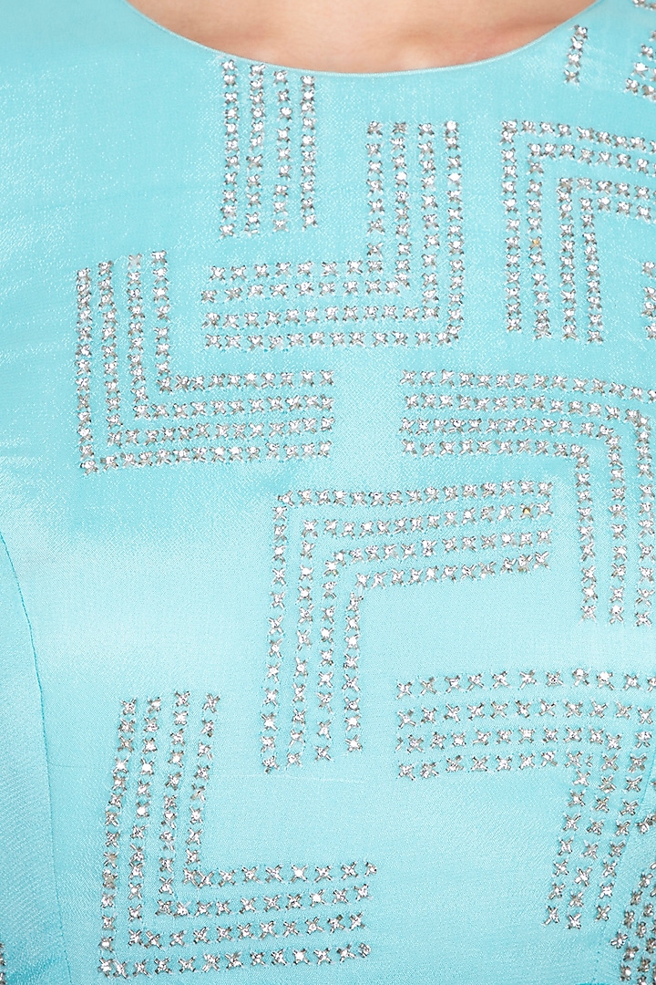 Cyan blue embroidered Wedding Anarkali gown with dupatta by Architha Narayanam at Pernia's Pop Up Shop