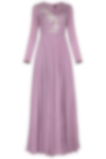 Dark mauve embroidered gown by Architha Narayanam
