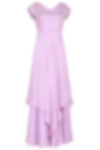 Lavender embroidered layered gown by Architha Narayanam