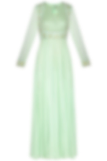 Mint green embroidered anarkali gown by Architha Narayanam