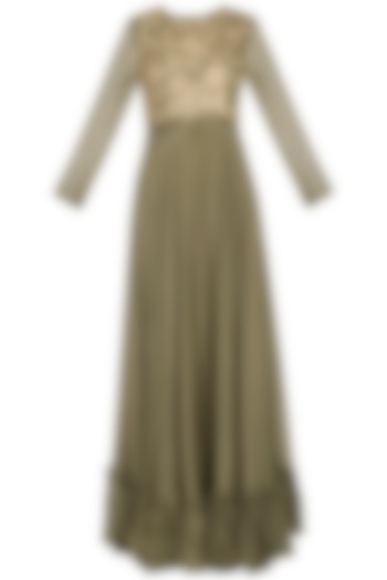 Seaweed green embroidered Wedding Anarkali gown by Architha Narayanam at Pernia's Pop Up Shop
