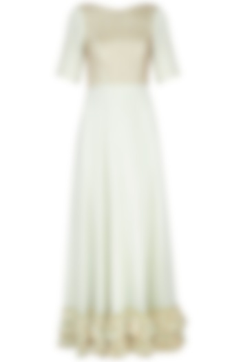 Light mint green embroidered Wedding Anarkali gown with dupatta by Architha Narayanam at Pernia's Pop Up Shop