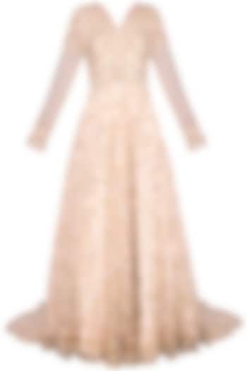 Beige sequins embroidered gown by Architha Narayanam