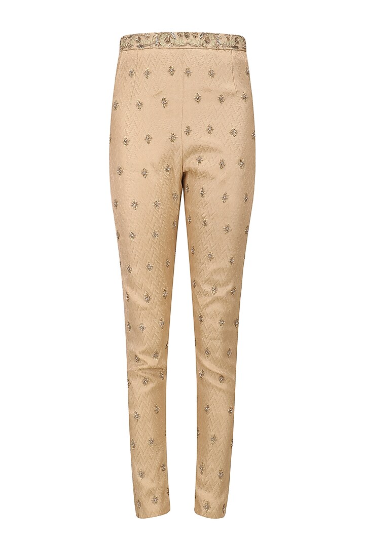Beige floral embroidered overlap jacket with pants available only at Pernia's Pop Up Shop.