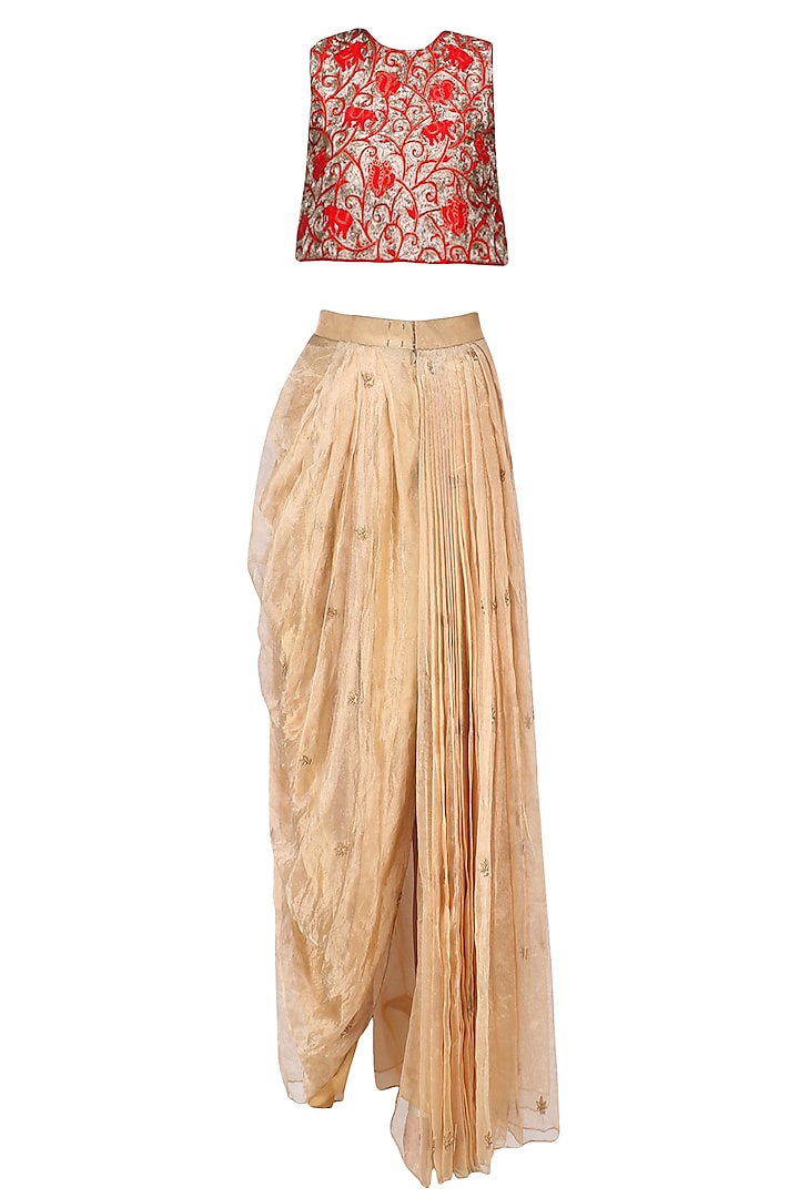 Gold Tissue Dhoti Skirt Set by Architha Narayanam
