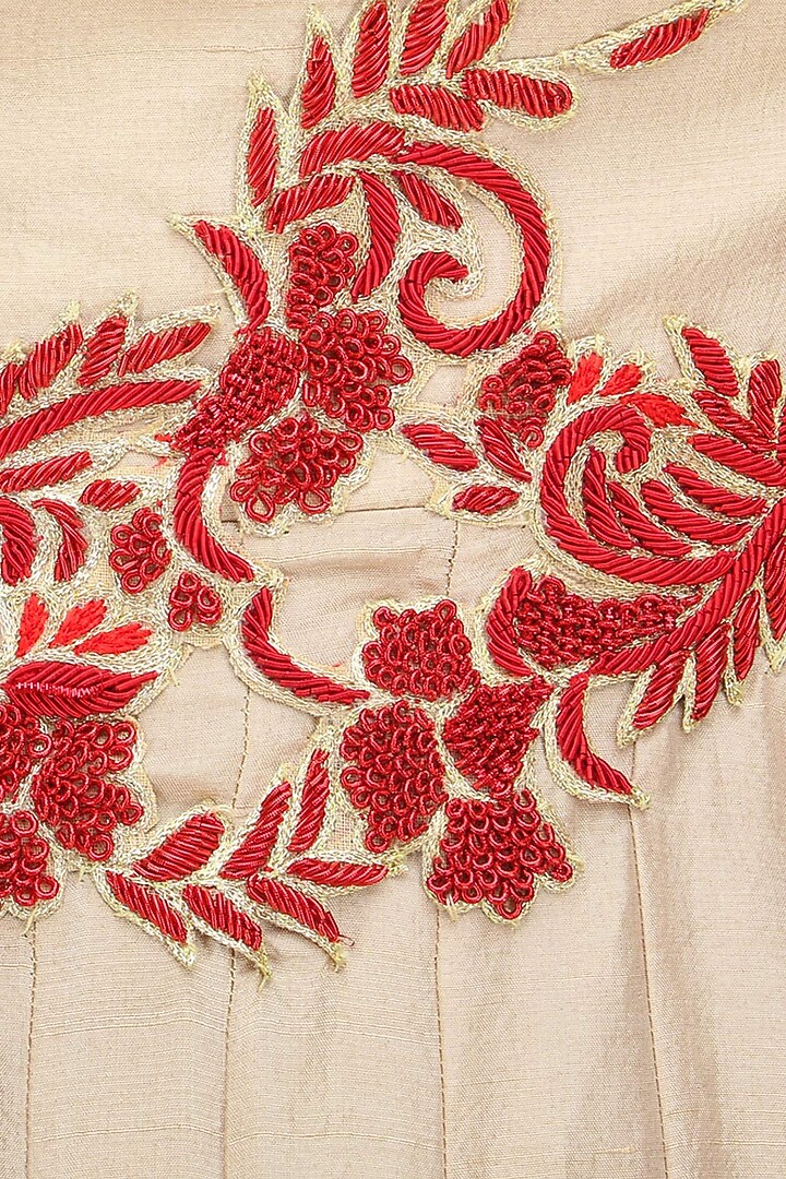 Beige and red floral embroidered anarkali set available only at Pernia's Pop Up Shop.