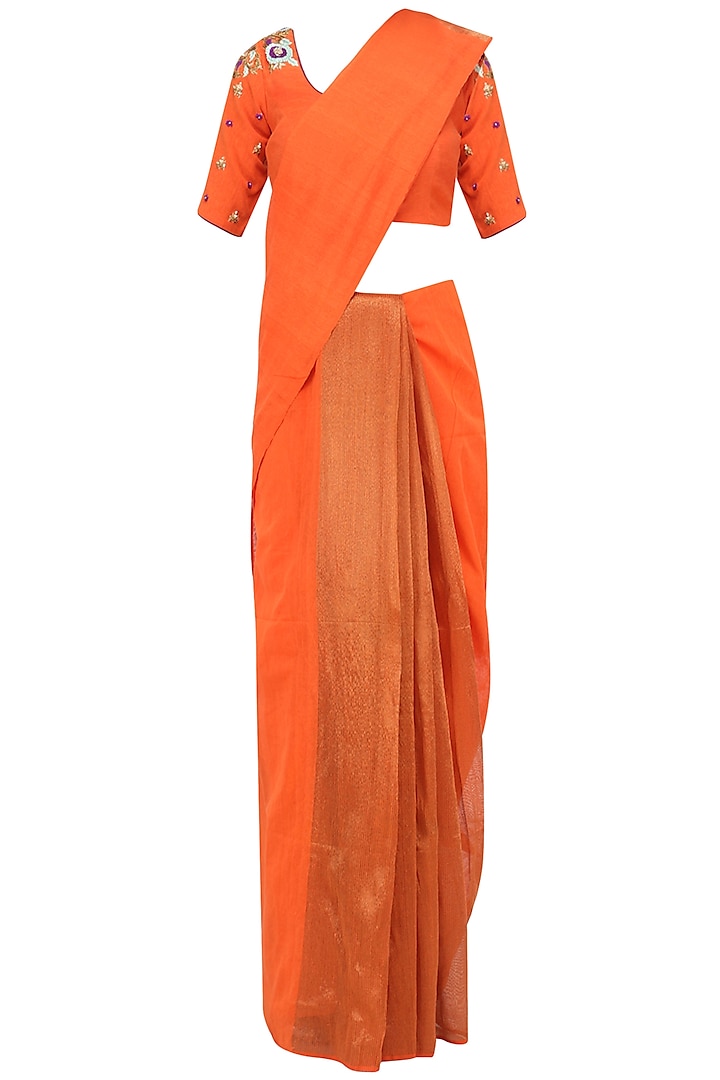 Orange Matka Silk Saree with Blouse by Architha Narayanam