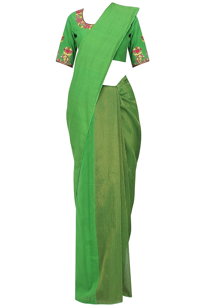 Green Matka Silk Saree with Blouse by Architha Narayanam
