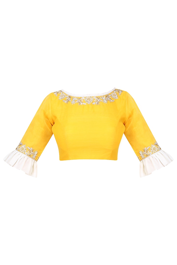 Yellow handloom cotton saree with blouse available only at Pernia's Pop Up Shop.