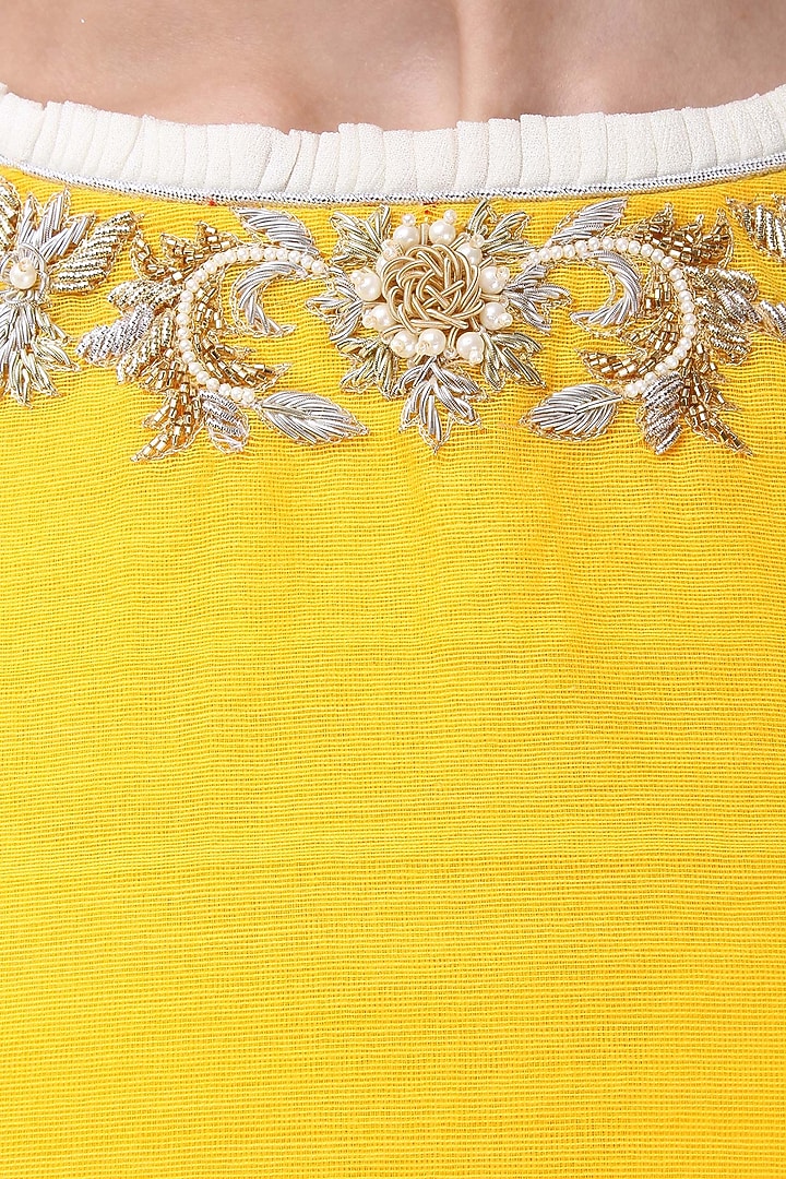 Yellow handloom cotton saree with blouse available only at Pernia's Pop Up Shop.