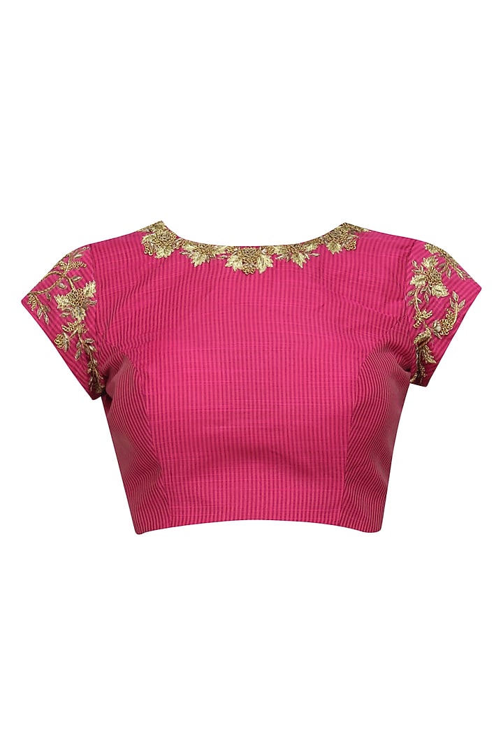 Black matka silk saree with pink blouse available only at Pernia's Pop Up Shop.