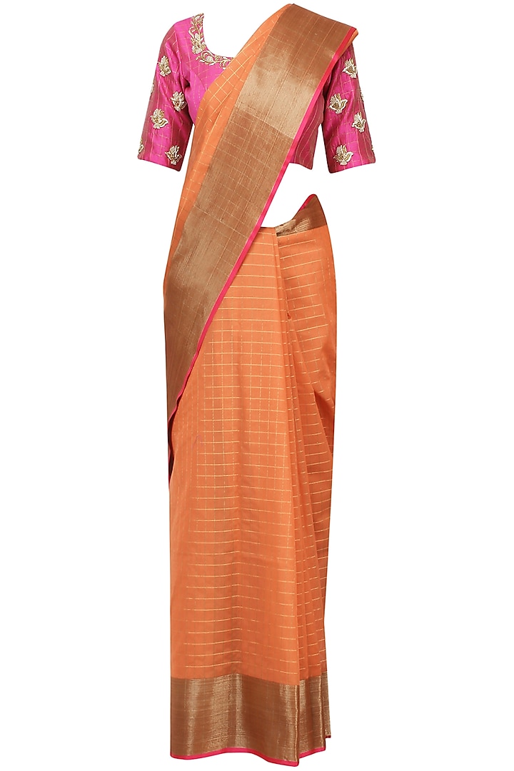 Orange Matka Silk Saree with Pink Blouse by Architha Narayanam